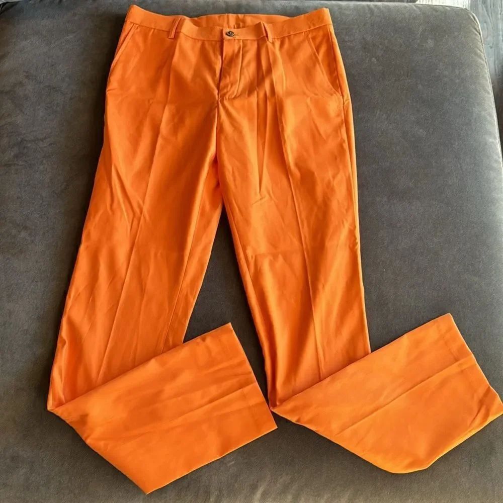 Men’s Orange Flat Fronted Casual Dress Pants Prom Party Formal Size 30 NWOT